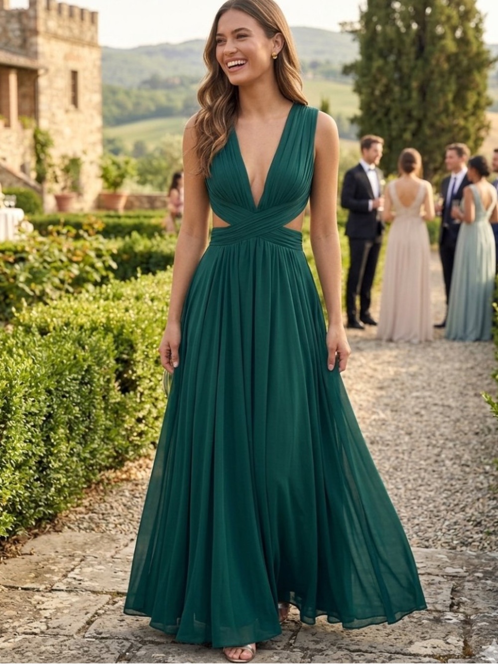 New Lulus Vivid Imagination Pleated Design V-Neck Maxi Dress Sz XL